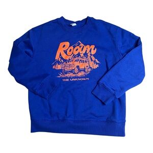 Old Navy youth Large ROAM Vibrant Blue and Orange Graphic Crewneck Sweatshirt